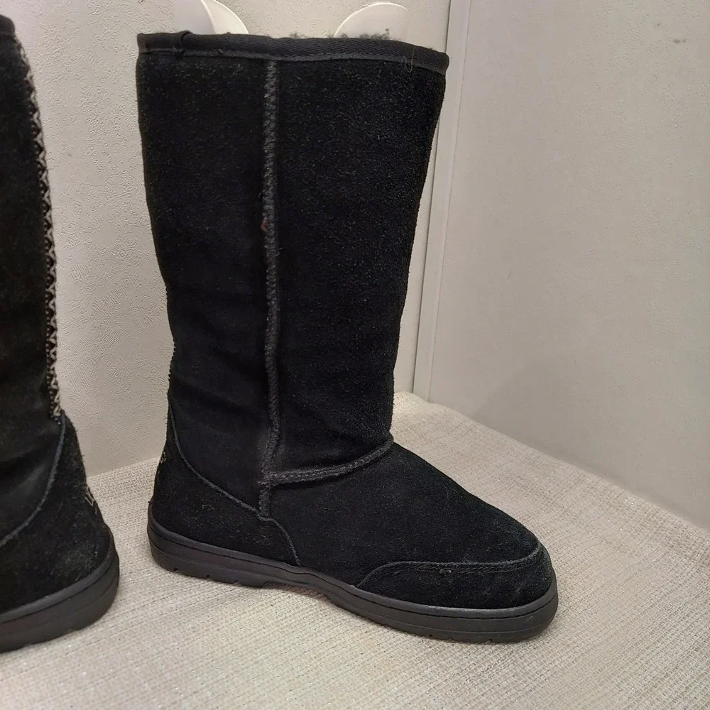 UGG Australia Ultra Tall Black Suede Shearling Boots Womens 8 5245